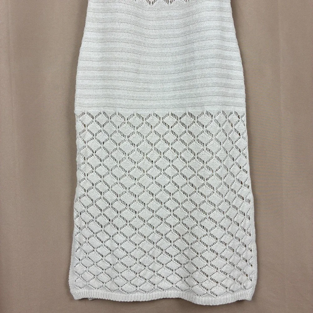 Cream Crochet Knit Halter Slip Sweater Dress‎ S Boho Cottagecore Coastal Beach